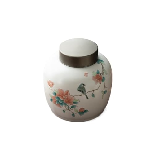 Ceramic Food Jar Ceramic Bulk Tea Storage Jar Household Sealed Jar Double Layer Metal Lid Tea Can Kitchen Storage Container Jar Pantry Storage Containers(Large)