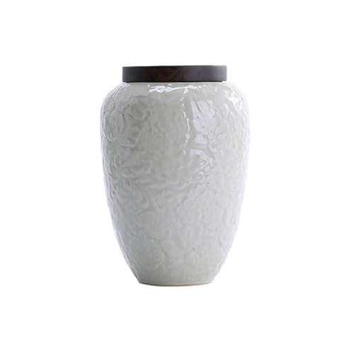 LINKIO Ceramic Food Jar Creative Hand-Embossed Ceramic Loose Tea Storage Tank Large Capacity Household Nut Coffee Cereal Sealed Tank Gift Box Pantry Storage Containers(B)