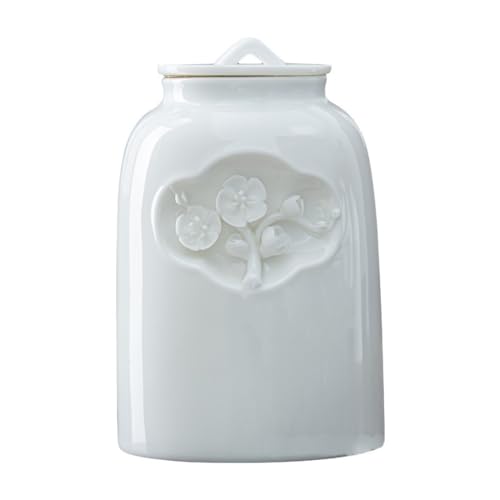 LINKIO Ceramic Food Jar Handmade White Porcelain Tea Jar, Celadon Ceramic Sealed Jar, Ceramic Black Tea Awakening Jar, Household Ornaments Pantry Storage Containers(Large)