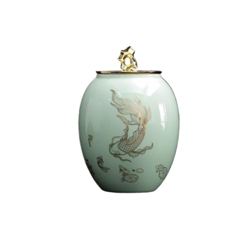 LINKIO Ceramic Food Jar Cyan Ceramic Tea Storage Jar Extra Large Celadon Sealed Jar Household Loose Tea Storage Container Jar Tea Warehouse Pantry Storage Containers(Large)