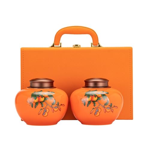 LINKIO Ceramic Food Jar Loose Tea Storage Container Jar Ceramic Sealed Jar Kitchen Food Storage Jar Teaware Single Jar/Double Jar Gift Box Set Pantry Storage Containers(Double can)