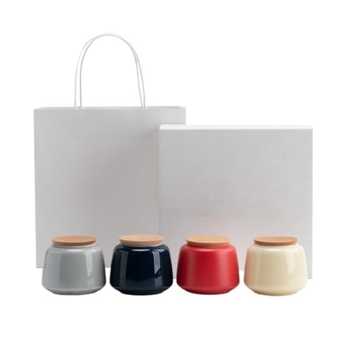 LINKIO Ceramic Food Jar Bulk Tea Storage Jar Household Kitchen Sealed Jar Portable Small Ceramic Jar Chinese Tea Set Four Jars Gift Box Set Pantry Storage Containers(D)