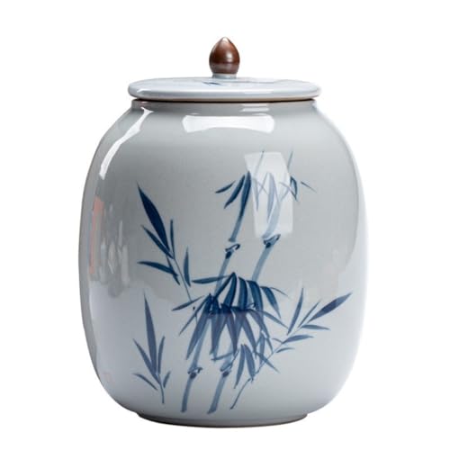 LINKIO Ceramic Food Jar Creative Hand-Painted Ceramic Retro Tea Jar, Large Sealed Tea Storage Jar, Empty Jar, Kitchen Food Storage Jar Pantry Storage Containers(Large)
