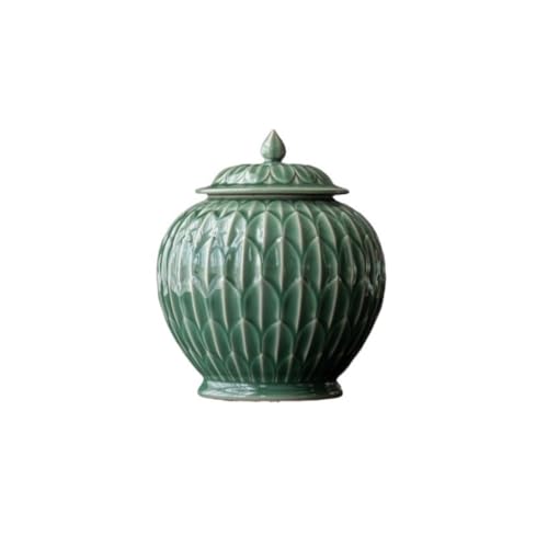 LINKIO Ceramic Food Jar Celadon Relief Pottery Loose Tea Storage Jar Chinese Tea Set Storage Container Tea Warehouse Sealed Jar Storage Jar Pantry Storage Containers(B,Large)