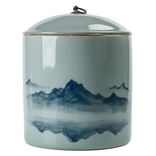LINKIO Ceramic Food Jar Bulk Tea Storage Container Jar Ceramic Sealed Jar Large Capacity Tea Mug Tea Cake Jar Chinese Tea Set Single Jar Pantry Storage Containers(A)
