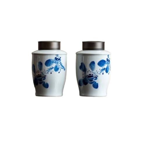 LINKIO Ceramic Food Jar Ceramic Loose Tea Storage Jar Household Double Layer Tin Lid Sealed Jar Chinese Tea Set Double Jar Gift Box Set Pantry Storage Containers