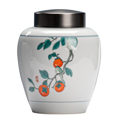 LINKIO Ceramic Food Jar 2-Pack Ceramic Bulk Tea Storage Jars, Double-Layer Metal Lid Sealed Jars, Tea Containers, Kitchen Food Storage Jars Pantry Storage Containers(Large)