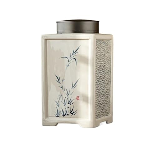LINKIO Ceramic Food Jar Retro Hand-Painted Landscape Painting Ceramic Loose Tea Storage Jar Household Large Sealed Jar Tea Set Container Pantry Storage Containers(B,L 24X12.6CM)