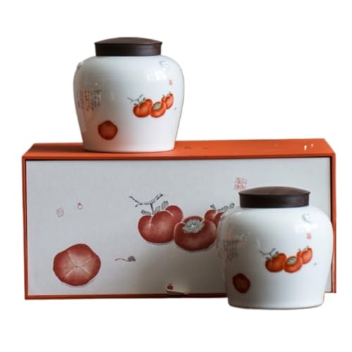 LINKIO Ceramic Food Jar Ceramic Loose Tea Storage Jar Household Kitchen Seasoning Storage Jar Chinese Tea Set Double Jar Gift Box Set Pantry Storage Containers(B)