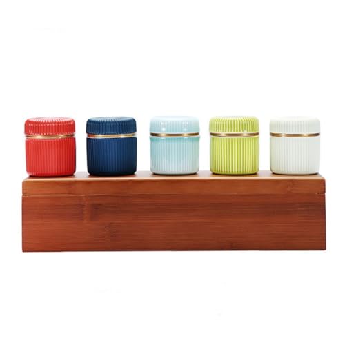 LINKIO Ceramic Food Jar Ceramic Bulk Tea Storage Jar Household Small Round Jar Sealed Jar Retro Tea Set Creative Five Jar Gift Box Set Pantry Storage Containers(Large)