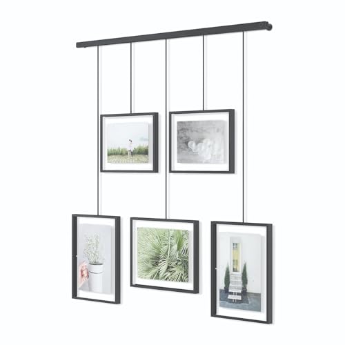 Umbra Exhibit Picture Frame Gallery Set, Adjustable Wall Collage Displays Five Photos (Two 4x6" and Three 5x7"), Set of 5, Black
