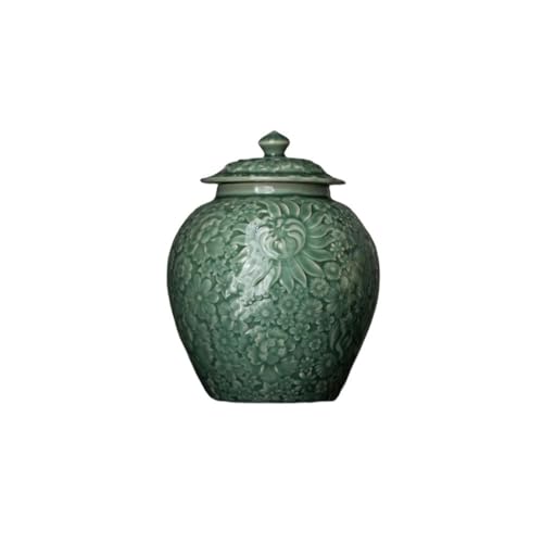 LINKIO Ceramic Food Jar Retro Celadon Hand-Embossed Loose Tea Storage Jar Chinese Tea Set Container Sealed Jar Storage Jar Wake-up Tea Jar Pantry Storage Containers