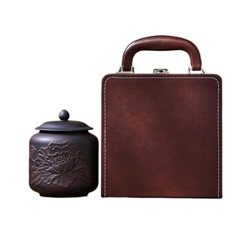 LINKIO Ceramic Food Jar Embossed Purple Pottery Retro Tea Can with Gift Box Packaging Kitchen Sealed Can Loose Tea Storage Container Can Pantry Storage Containers(D)
