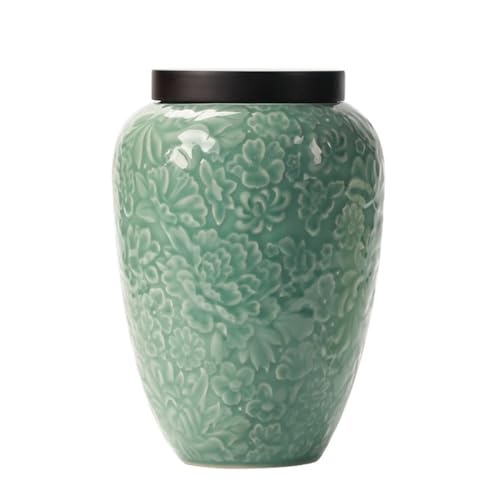 LINKIO Ceramic Food Jar Creative Hand-Embossed Ceramic Loose Tea Storage Tank Large Sealed Tank Household Nut Coffee Cereal Sealed Tank Pantry Storage Containers(A,Large)