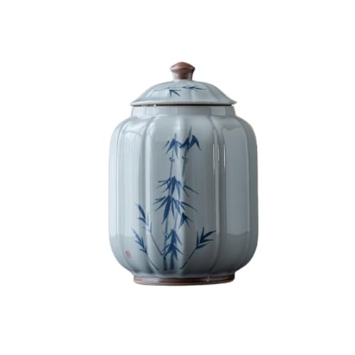LINKIO Ceramic Food Jar Ceramic Bulk Tea Storage Jar, Hand-Painted Sealed Jar, Chinese Tea Container Storage Jar, Household Tea Jar, Empty Jar Pantry Storage Containers(B,Large)
