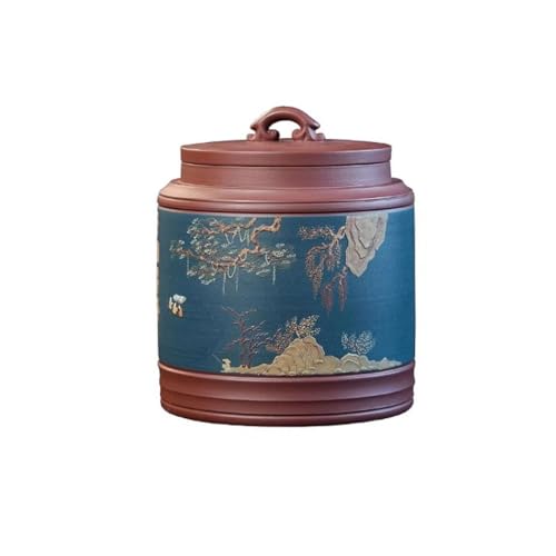 LINKIO Ceramic Food Jar Painted Tea Can, Purple Clay Sealed Storage Tea Can, Kitchen Pu'er Tea Storage Can, Portable Tea Can Pantry Storage Containers