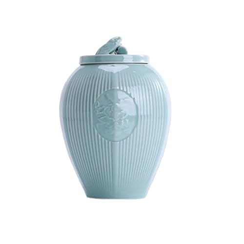 LINKIO Ceramic Food Jar Celadon Tea Jar Ceramic Loose Tea Storage Container Jar is Suitable for Holding Coffee Powder, Tea, Sugar, Salt, Etc. Pantry Storage Containers(A,Large)