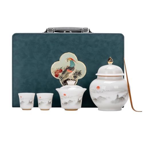 LINKIO Ceramic Food Jar Ceramic Loose Tea Storage Jar Travel Tea Set Glove Box Tea Sealed Jar with Teacup Gift Box Packaging Box Pantry Storage Containers