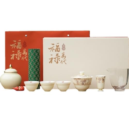 LINKIO Ceramic Food Jar Loose Tea Storage Jar Off-White Ceramic Sealed Jar Silver-Painted Tea Bowl Tea Cup Tea Set Chinese Tea Gift Box Set Pantry Storage Containers