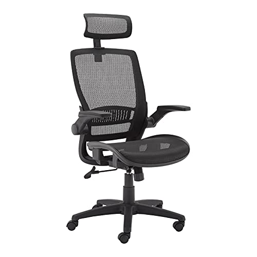 Amazon Basics Ergonomic High-Back Desk Chair, Comfortable Flip-Up Armrests, Contoured Mesh Seat, Swivel, Black, 25.5"D x 26.25"W x 49.25"H