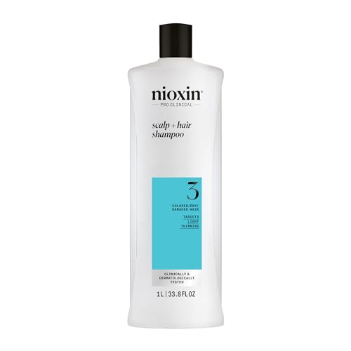 Nioxin System 3 Scalp + Hair Shampoo | For Colored or Damaged Hair with Light Thinning | With Niacinamide and Biotin | 33.8 Fl oz.