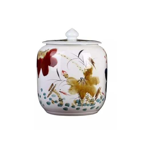 Ceramic Food Jar Ceramic Hand-Painted Tea Cans with Lids, Sealed Storage Cans, Thickened Tea Cans for Home Storage Pantry Storage Containers (Size : Large)