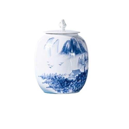 LINKIO Ceramic Food Jar Hand-Painted Landscape Tea Jar Ceramic Sealed Jar Large Chinese-Style Household Loose Tea Storage Container Jar Pantry Storage Containers(Large)