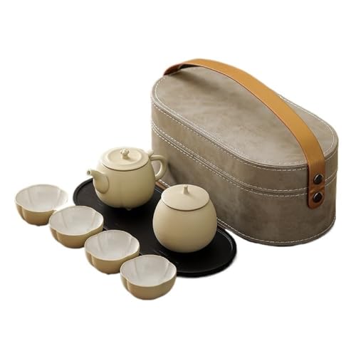 LINKIO Ceramic Food Jar Ceramic Tea Storage Container Jar Sealed Jar Teapot with Four Tea Cups Creative Travel Portable Set Tea Gift Box Set Pantry Storage Containers(B)