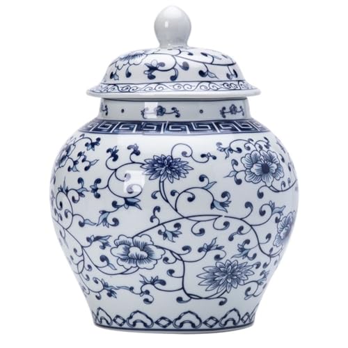 LINKIO Ceramic Food Jar General Jar Chinese Retro Blue and White Ceramic Jar Large Sealed Jar Office Decoration Pu'er Tea Awakening Tea Jar Pantry Storage Containers(Large)
