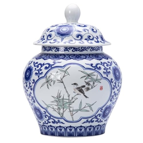 LINKIO Ceramic Food Jar Retro Palace Blue and White Porcelain General Jar White Porcelain Storage Loose Tea Storage Jar Ceramic Kitchen Jar Pantry Storage Containers(A-l)