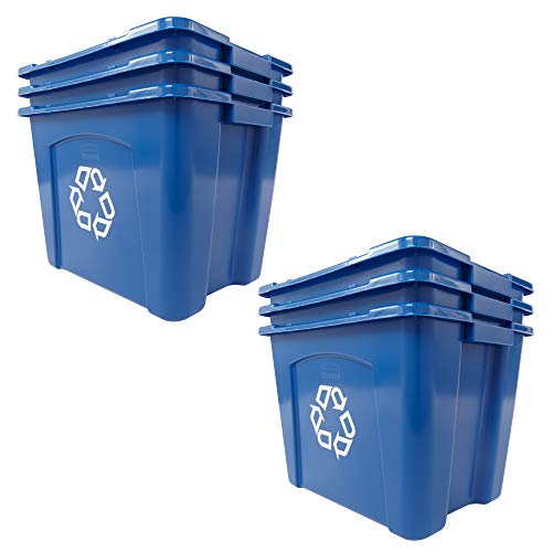 Rubbermaid Commercial Products Recycling Bin/Box, 14-Gallon, Blue Stackable Storage Container for Paper/Packaging in Garage/Home/Office/School, Pack of 6
