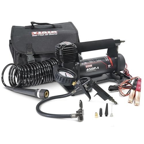 VIAIR 450P-A EF Enhanced Flow - 45144 Tire Inflator Portable Air Compressor for Truck & SUV | 100% Duty Cycle @ 100 PSI | 12V Tire Pump Air Compressor | 150 PSI, Any Tire Size (SAE, Alligator Clips)