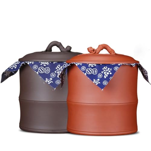 LINKIO Ceramic Food Jar Purple Clay Large Tea Canister Set of 2, Stoneware Tea Set, Pu'er Tea Canister, Candy Box, Storage Box Pantry Storage Containers