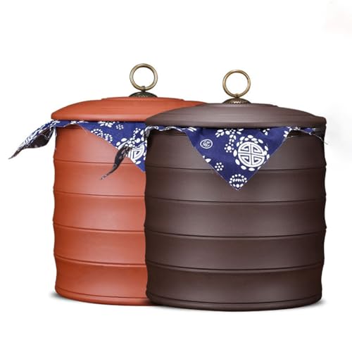 LINKIO Ceramic Food Jar Purple Clay Large Tea Canister, Stoneware Tea Set, Pu'er Tea Canister, Candy Box, Storage Box 2 Pcs Set Pantry Storage Containers