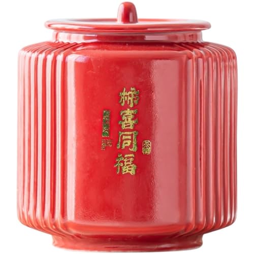 LINKIO Ceramic Food Jar Red Loose Tea Storage Container Jar Ceramic Double Jar Gift Box Suitable for Holding Coffee, Tea, Sugar, Salt, Etc. Pantry Storage Containers(Large)