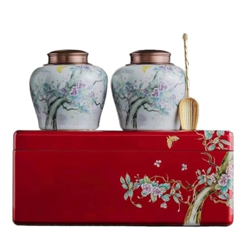 LINKIO Ceramic Food Jar Ceramic Loose Tea Storage Container Jar Tea Storage Jar Gift Box Household Sealed Jar Kitchen Seasoning Storage Jar Pantry Storage Containers(B)