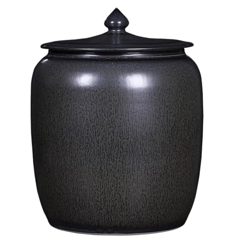 Wpplk Large Ceramic Rice Jar (22lb/10kg Capacity) with Sealed Lid, Black Textured Food Storage Container for Flour Grains, Kitchen Pantry Organization(33lb/15kg)