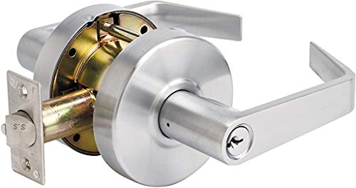 Master Lock Keyed Entry Door Lock, Brushed Chrome Finish Commercial Door Handle, Interior or Exterior Lever Style Locking Door Handle, SLCHKE26D