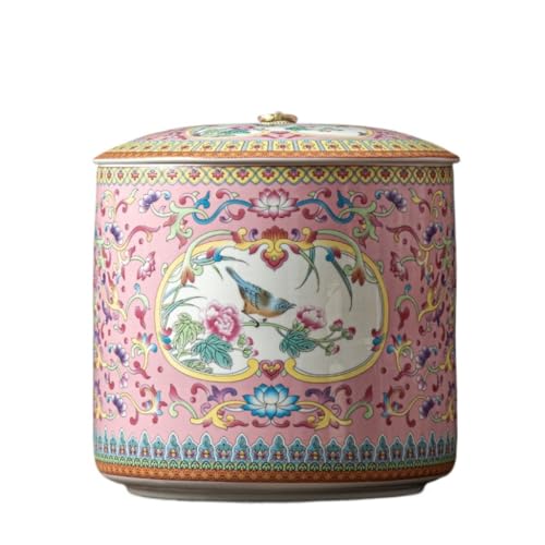 LINKIO Ceramic Food Jar Ceramic Enamel Tea Storage Tank Large Capacity Tea Cake Storage Tank Kitchen Nut Coffee Cereal Sealed Tank Pantry Storage Containers(C)