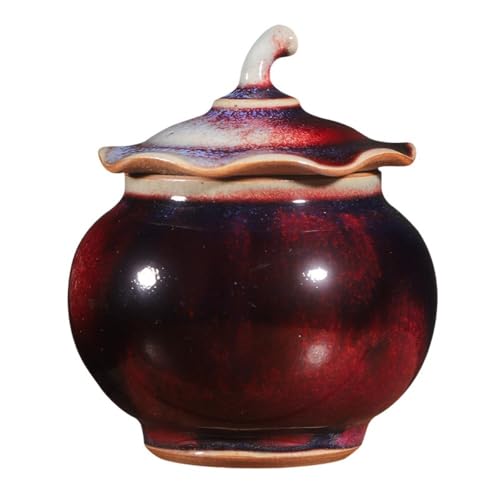 LINKIO Ceramic Food Jar Creative Handmade Bulk Tea Storage Container Jar Ceramic Small Sealed Jar Retro Chinese Handicraft Ornaments Pantry Storage Containers