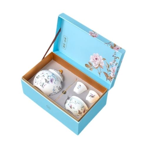 LINKIO Ceramic Food Jar Ceramic Loose Tea Storage Jar Household Sealed Jar Tea Cup Tea Cup Tea Spoon Chinese Tea Set Gift Box Set Pantry Storage Containers