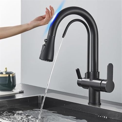 Gold Smart Sensor Kitchen Faucet, Dual Handle Filtered Cold & Hot Water Mixer, 2 Mode Spout Taps, Deck Mount, Pull-Down Kitchen Sink Tap(Brown)