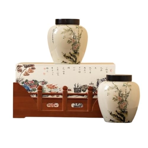 LINKIO Ceramic Food Jar Ceramic Loose Tea Storage Jar Chinese Sealed Jar Tea Packaging Box Ceramic Tea Jar Gift Box Empty Box Tea Storage Jar Pantry Storage Containers(B)