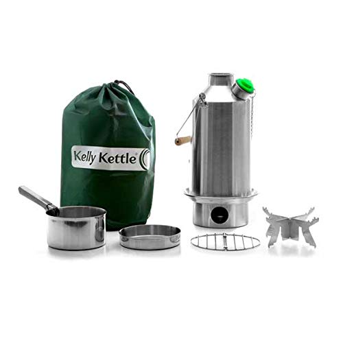 Kelly Kettle Base Camp Stainless Steel Basic Kit 54 oz.(1.6 LTR) Large Stainless Steel Camp Kettle, Lightweight Camping Kettle with Whistle, Camp Stove for Fishing, Hunting, Hiking, Survival Gear