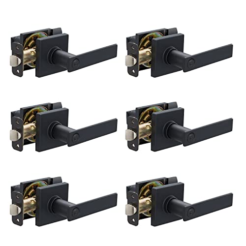 Amazon Basics Bedroom/Bathroom Contemporary Stamford Door Levers, 65mm Dia x 107mm L, Interior Privacy, Matte Black, 6 Count