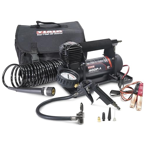 VIAIR 400P-A EF Enhanced Flow - 40145 Automatic Tire Inflator Portable Offroad Air Compressor for Truck & SUV | 12V On/Off Road Tire Pump Air Compressor | 150 PSI (SAE, Alligator Clips)