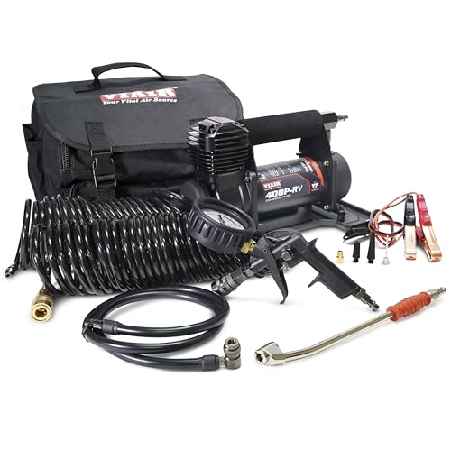 VIAIR 400P-RV EF Enhanced Flow - 40144 12V Tire Inflator Portable Air Compressor with RV Inflation Gun, 90 Degree Chuck | 33% Duty Cycle @ 100 PSI, Max Pressure 150 PSI (SAE, Alligator Clips)