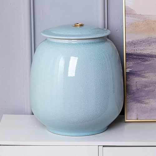 Wpplk Large Ceramic Rice Jar (22lb/10kg Capacity) with Airtight Lid, Decorative Lotus Koi Fish Pattern, Food Storage Container for Grains Flour, Kitchen Pantry Organization(22lb/10kg)