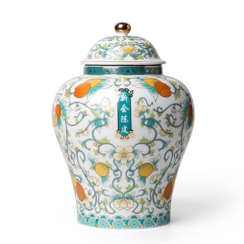 LINKIO Ceramic Food Jar Ceramic Loose Tea Storage Container Jar Chinese Style Retro Enamel Color Ceramic Sealed Jar Kitchen Food Storage Jar Pantry Storage Containers(Large)