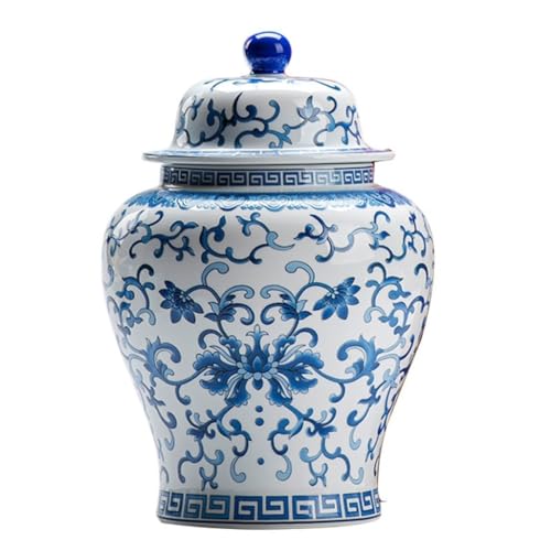 LINKIO Ceramic Food Jar Bulk Tea Storage Jar Chinese Blue and White Porcelain Kitchen Sealed Jar Tea Container Home Storage Jar Ornaments Pantry Storage Containers(Large)